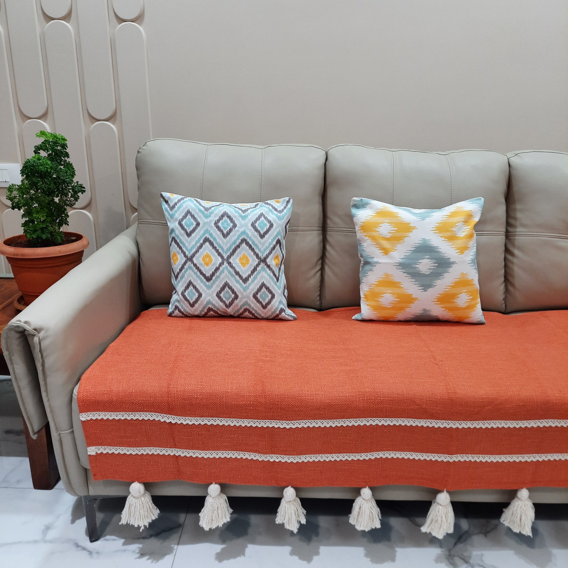 Decorative jute cotton couch cover in orange
