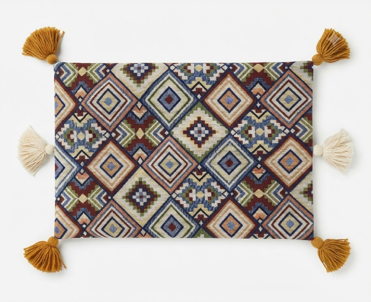 Rangrez Diamond | Multicolour Geometric Cotton Lumbar Cushion Cover