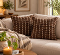 Embroidered Kantha Stitch Cotton Cushion Cover | Brown Throw Pillow Case
