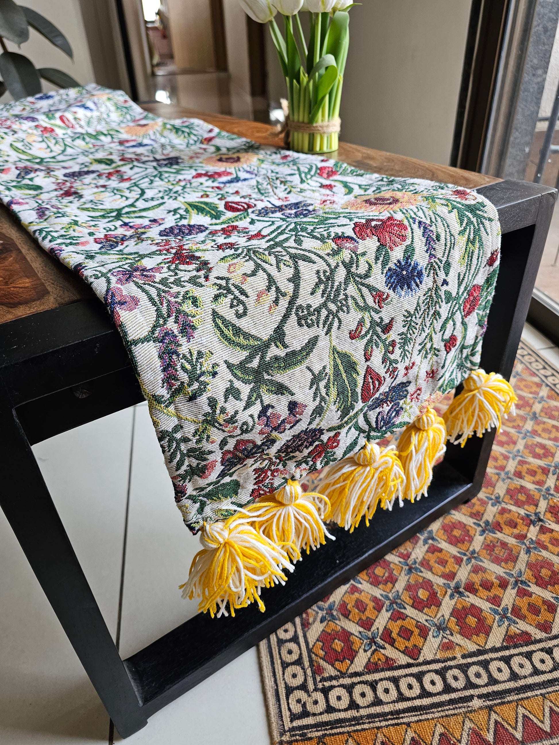 Floral Jacquard Handloom Table Runner 