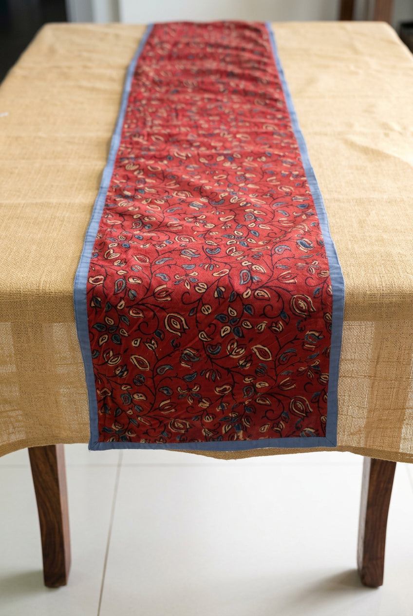 Red Ajrakh Block Printed Handmade Cotton 6 Seater Table Runner