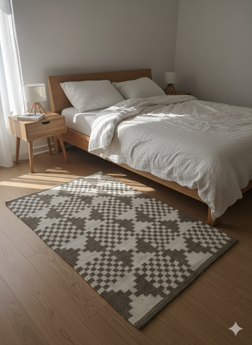 2x4 Compact Wool Rug | Off-White & Earthy Mud Tones | Hand-Woven Minimalist Accent Rug