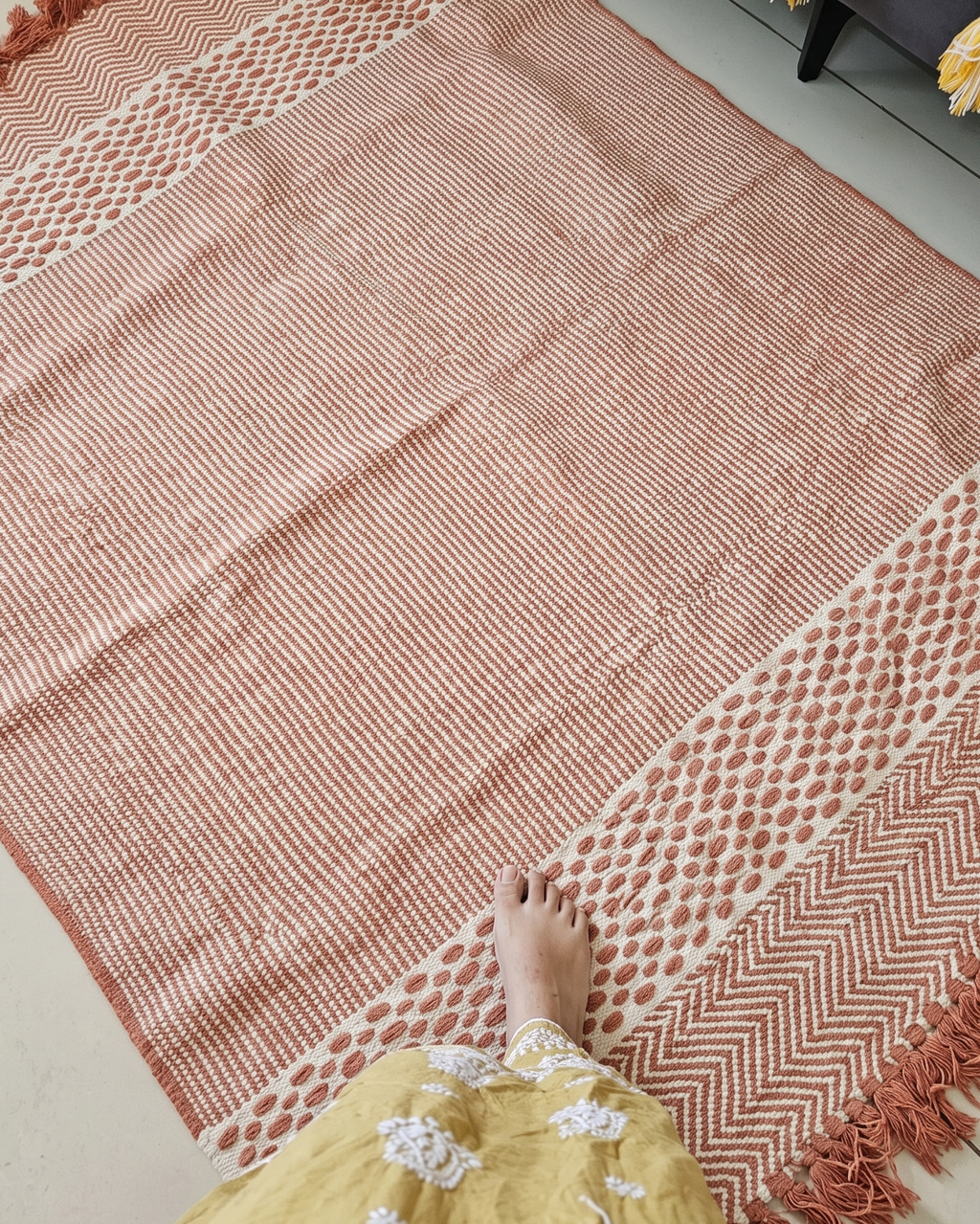 Multiple Sizes | Varsaca Geometric Flatweave Handwoven Cotton Rug | Terracotta, Rust & Cream Artisanal Runner