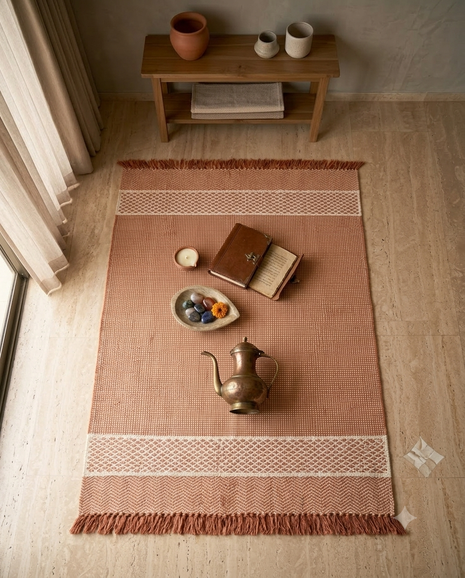 Geometric Flatweave Rug | Terracotta, Rust & Cream | Hand-Woven Artisanal Runner