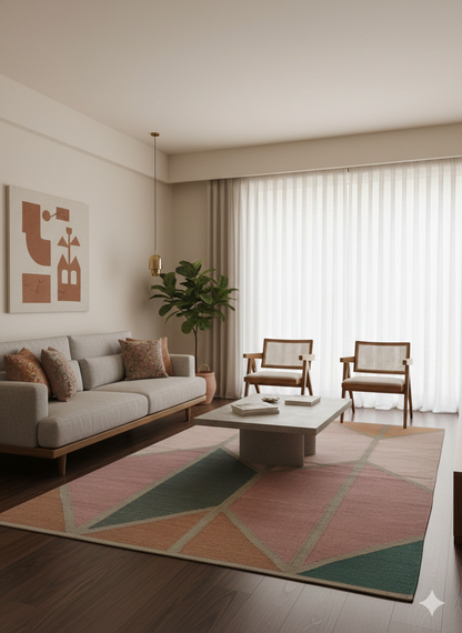 Aura Geometric Hand-Woven Wool Dhurrie – 6x4 Contemporary Flatweave Rug