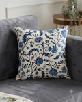 Blue Floral Jacquard Cotton Cushion Cover | Botanical Throw Pillow Case