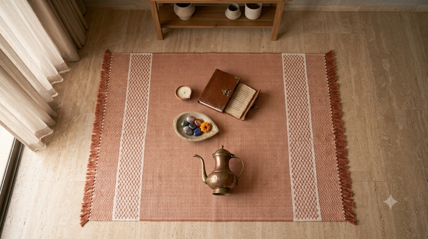 Geometric Flatweave Rug | Terracotta, Rust & Cream | Hand-Woven Artisanal Runner