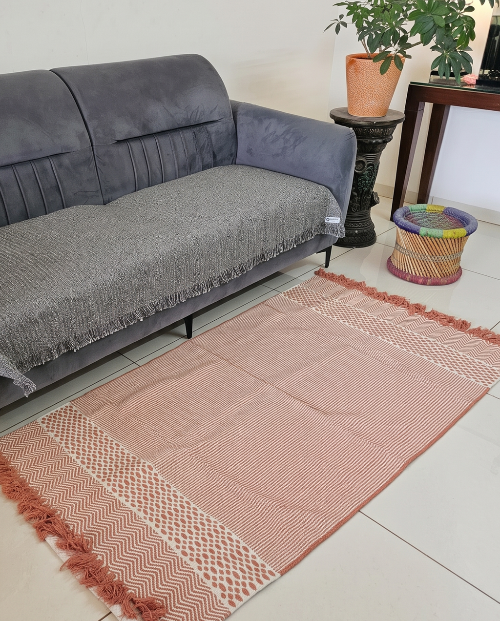 Multiple Sizes | Varsaca Geometric Flatweave Handwoven Cotton Rug | Terracotta, Rust & Cream Artisanal Runner