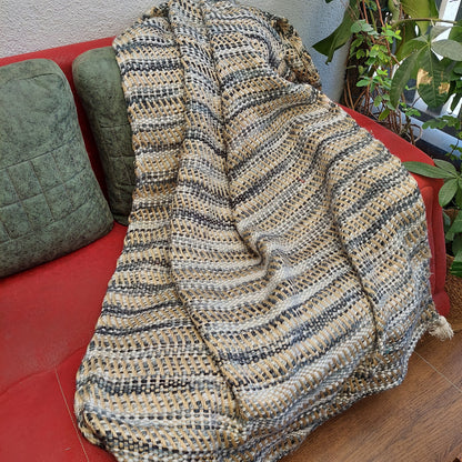 Grey And Yellow Acrylic Sofa Throw With Tassels