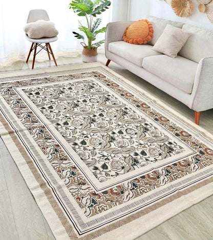 Grey Floral Abstract Cotton Rug | Handwoven Dhurrie | Carpet|image3
