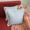 Grey Pure Cotton Handcrafted Cushion Cover With Off White Lace