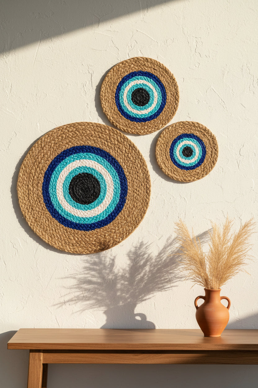 Hand-Painted Evil Eye Jute Wall Decor