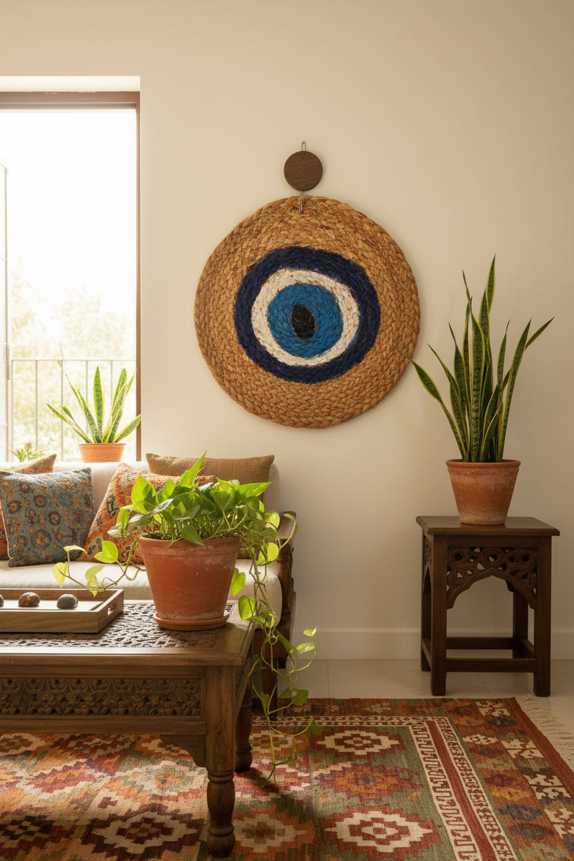 Hand-Painted Evil Eye Jute Wall Decor