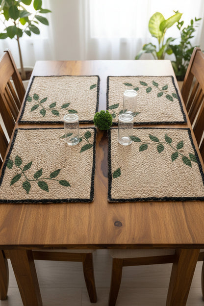 Hand Painted Leaves Jute Rectangular Table Mats