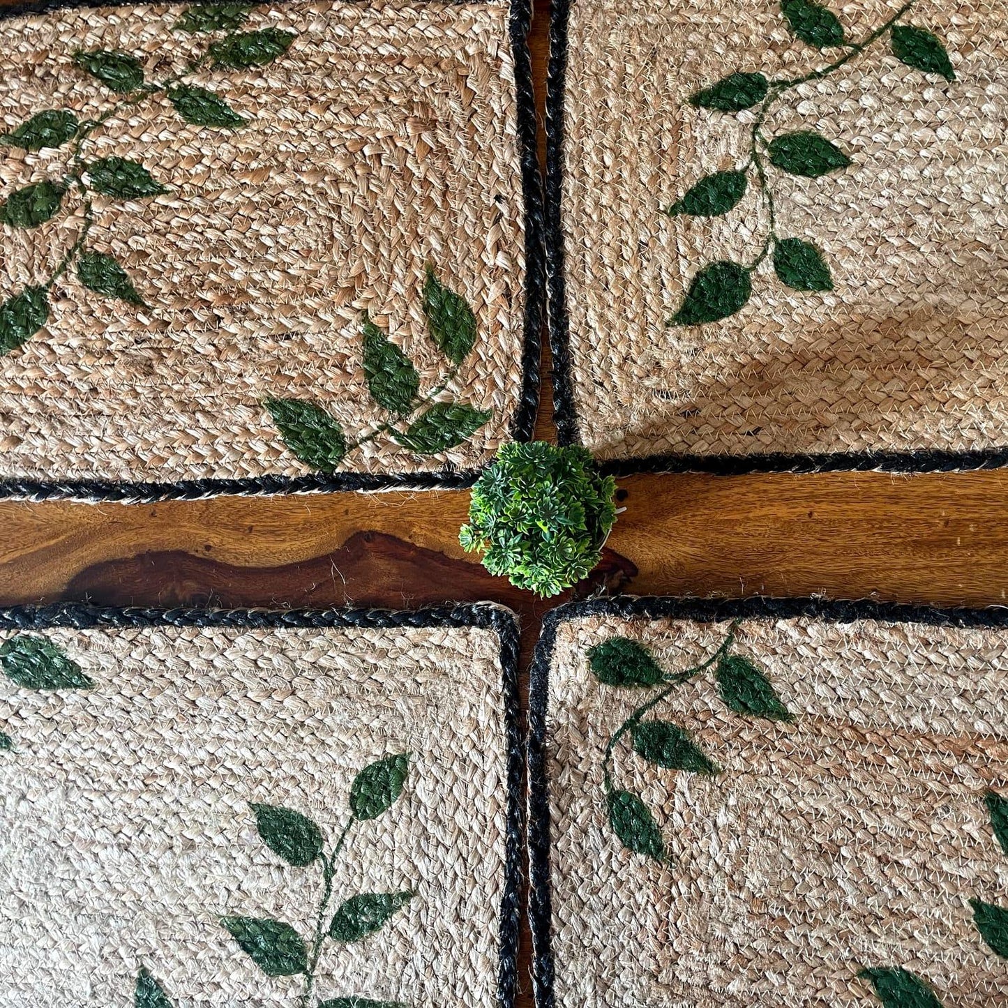 Leaves Vine Hand-Painted Table Mats | Rectangular Handloom Cotton | 18" x 13"