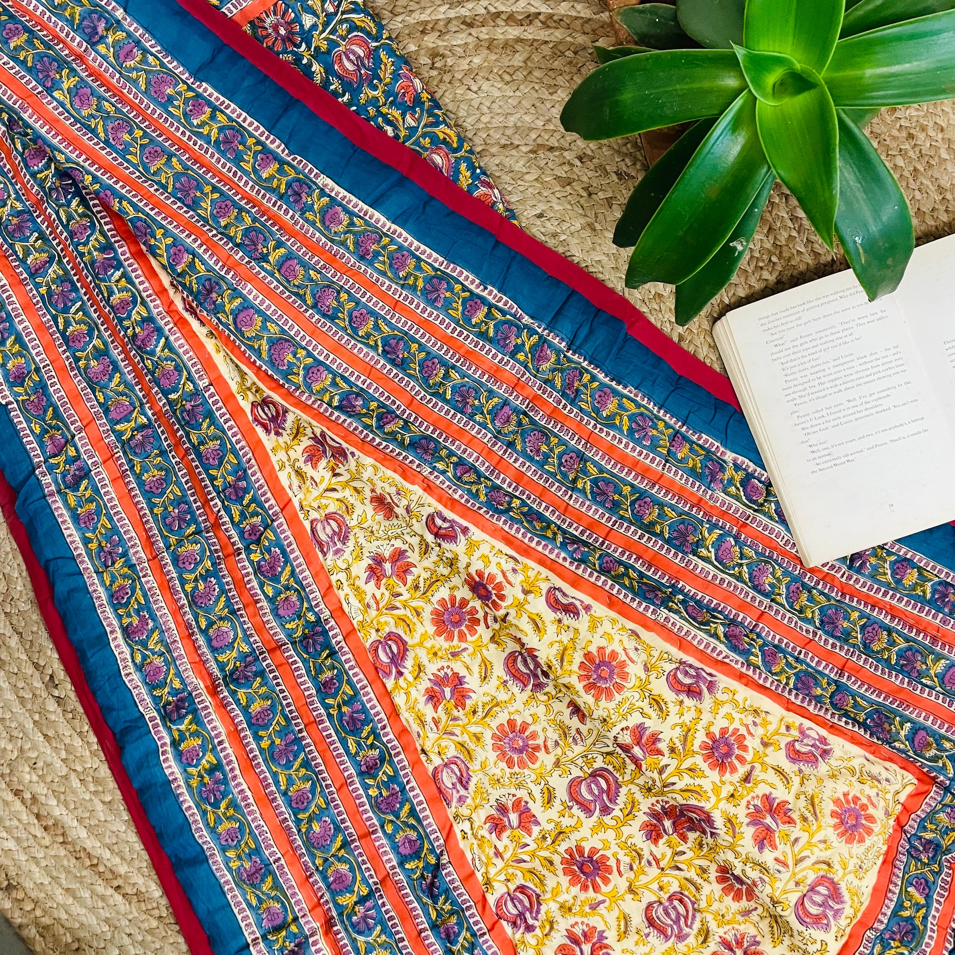 Handcrafted Jaipuri Baby Quilt in Royal Blue and Red Floral Pattern – Nursery Bedding