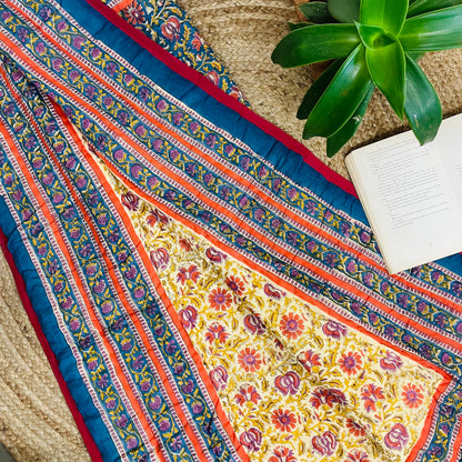 Handcrafted Jaipuri Baby Quilt in Royal Blue and Red Floral Pattern – Nursery Bedding