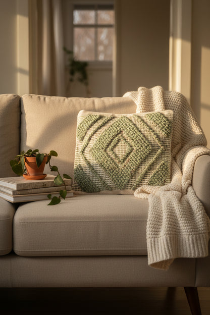 Handcrafted Sage Green Geometric Cushion Cover