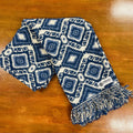 Handwoven Blue Handloom Cotton Sofa Cover – Jacquard Fabric with Fringes

