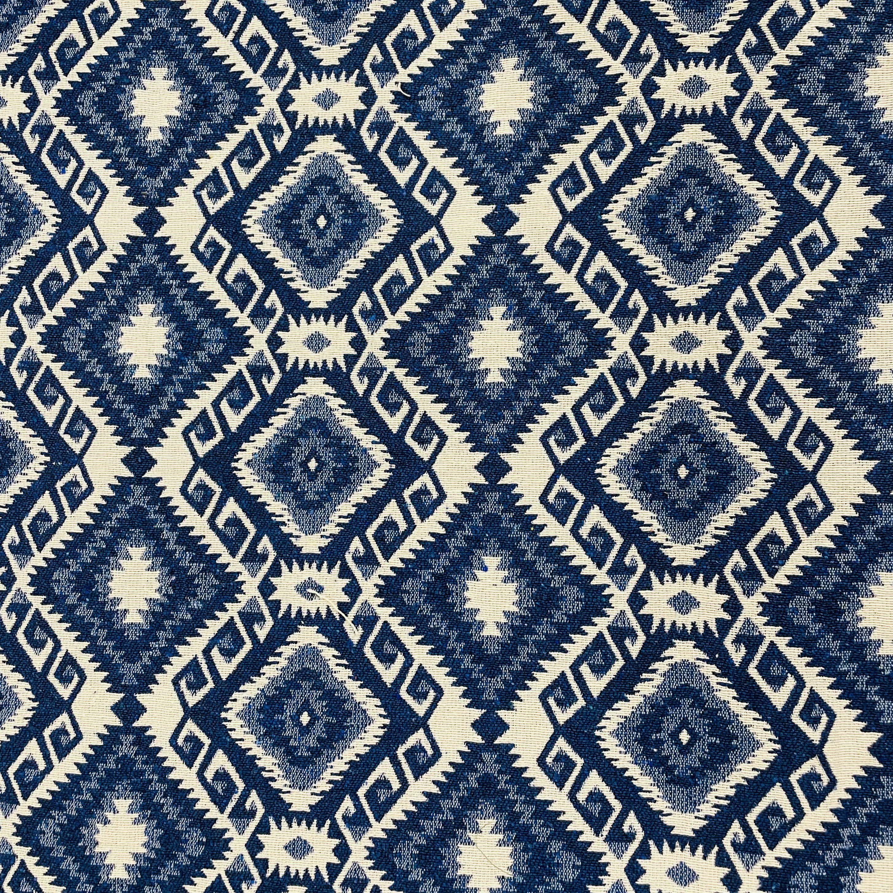 Handwoven Blue Handloom Cotton Sofa Cover – Jacquard Fabric with Fringes