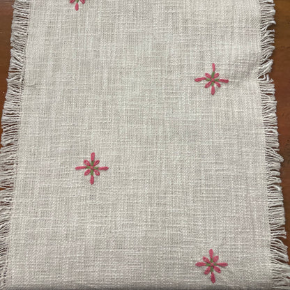 Handmade Embroidery Work Slub Cotton Table Runner With Woolen Tassels