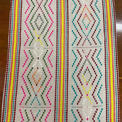 Handwoven Beige Table Runner With Multicolour Thread Work And Tassels