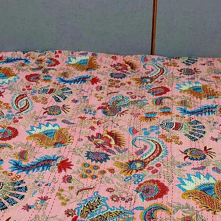 Multicolour Kantha Work Floral Single Bedcover