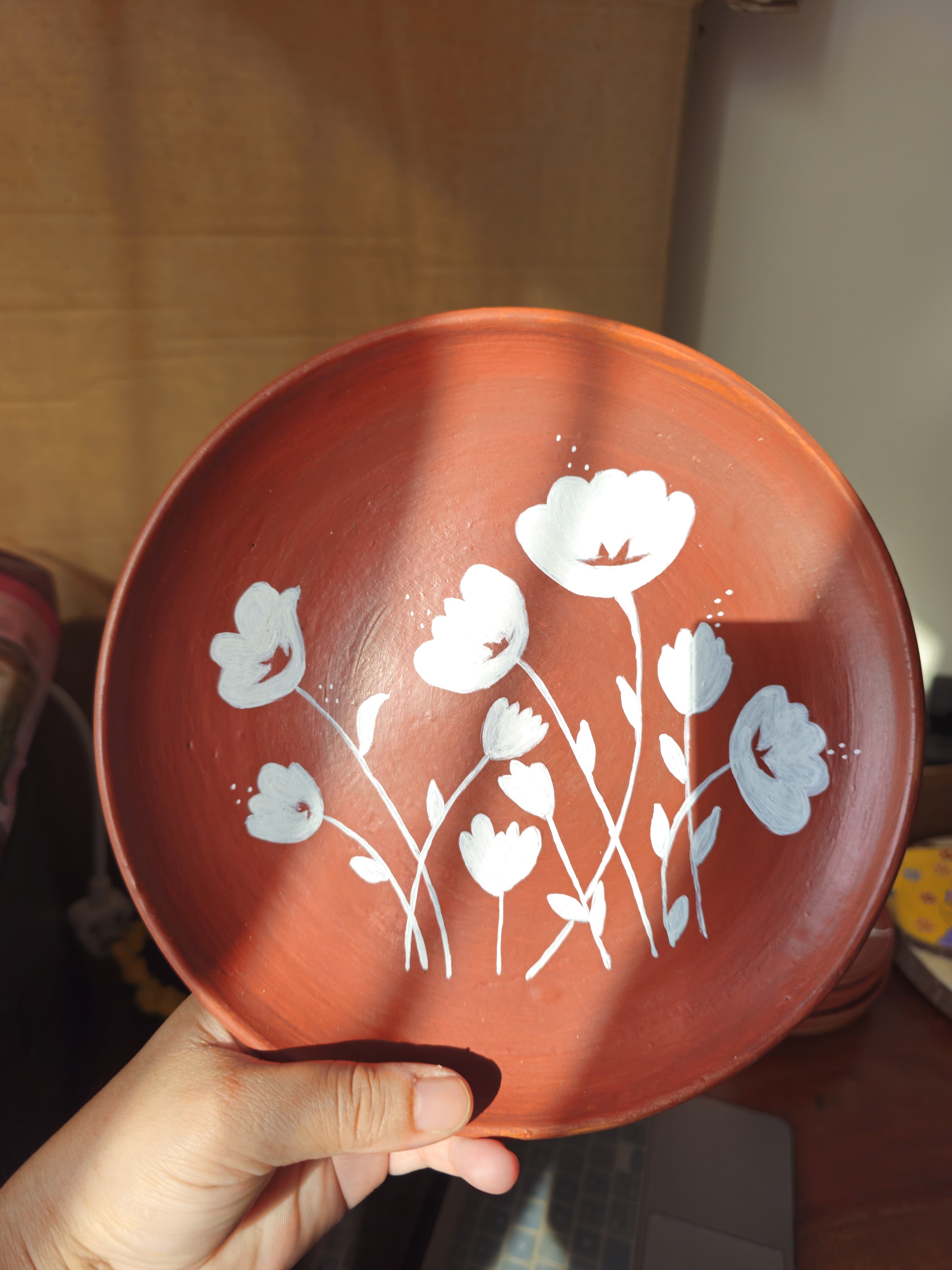 Floral Hand-Painted Terracotta Wall Plate | Botanical Clay Decor | Small Wall Hanging