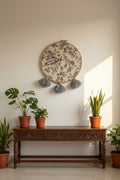 Elegant Handloom Embroidery Hoop Wall Art | 12 Inch | White & Black Floral Recycled Cotton Decor with Grey Woollen Tassels