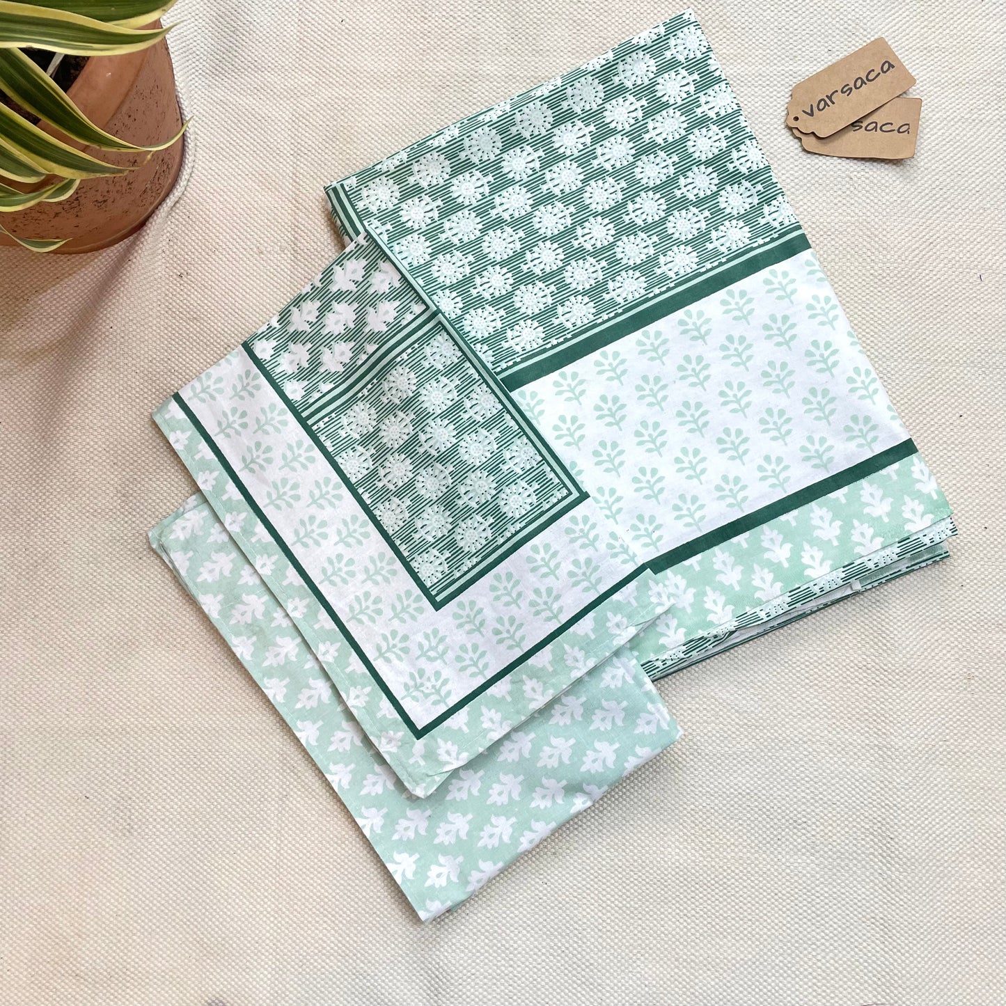 Floral Print Pure Cotton Green And White Single Size Bed Sheet With Two Pillow Covers