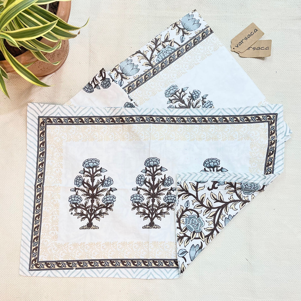 Hand Block Print Pure Cotton Brown And White Single Size Bed Sheet With Two Pillow Covers