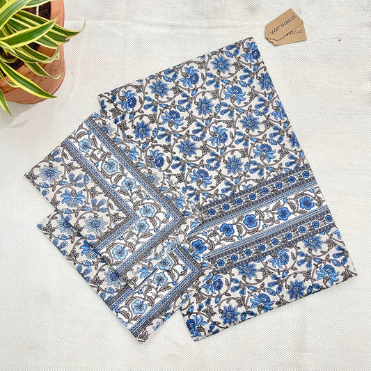 Dark Blue Color Floral Printed King Size Bedsheet With Printed Border