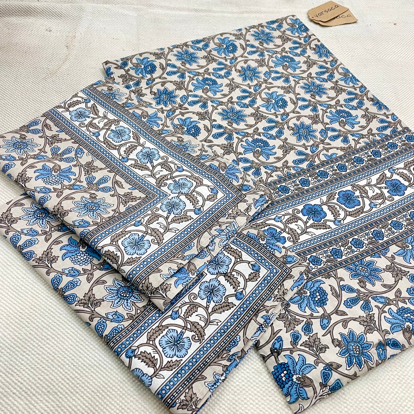 Dark Blue Color Floral Printed King Size Bedsheet With Printed Border