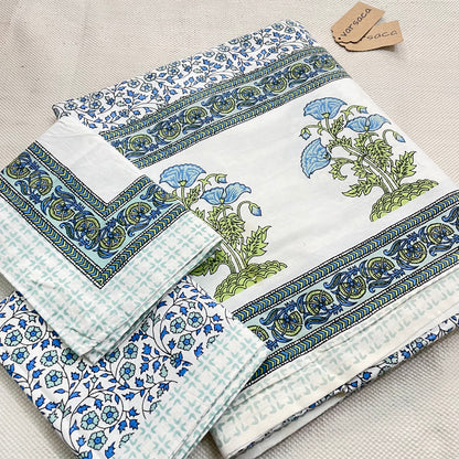 Hand Block Print Pure Cotton Multicolor Floral Print King Size Bed Sheet