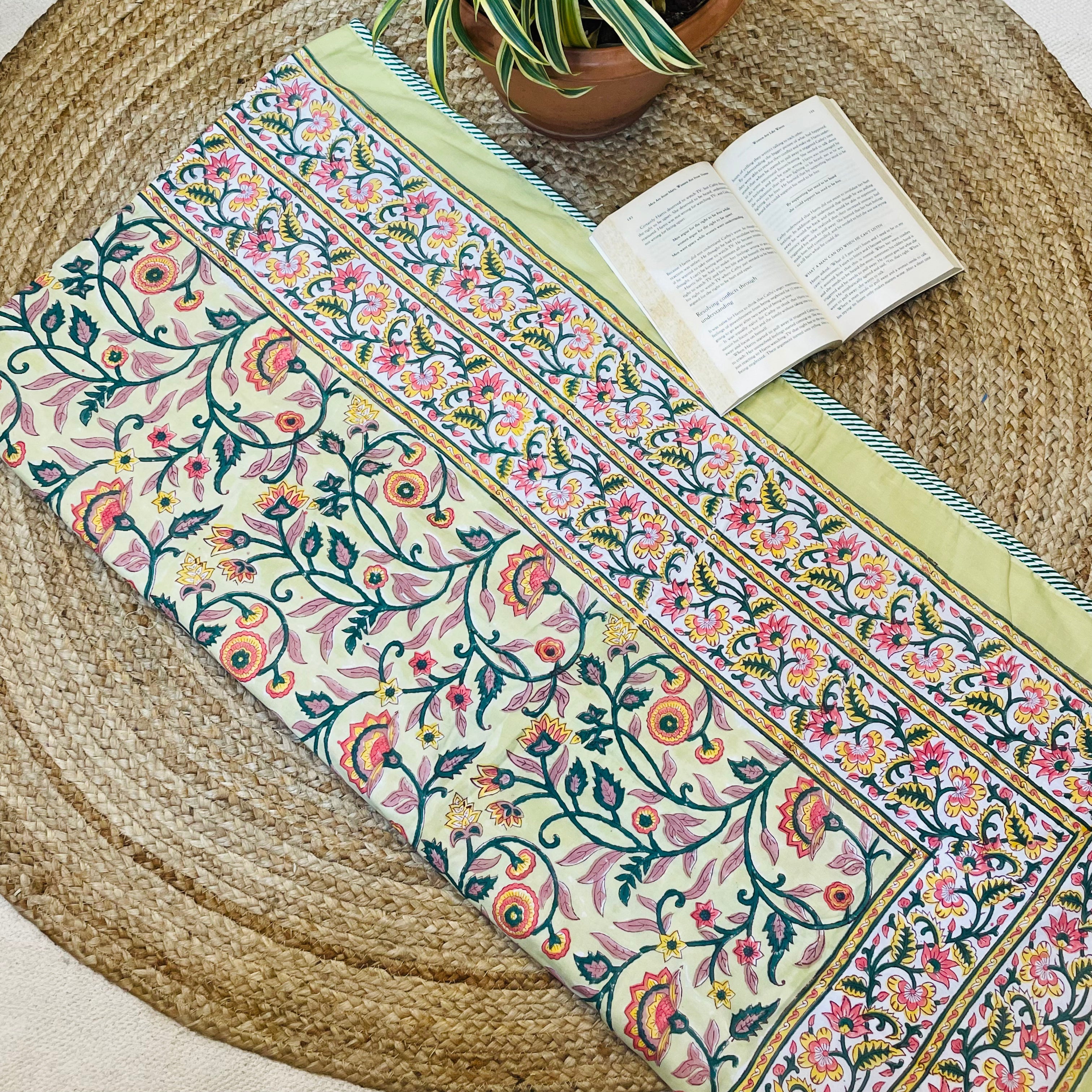Yellow Floral Print Pure Cotton Reversible Dohar Single Bed Size