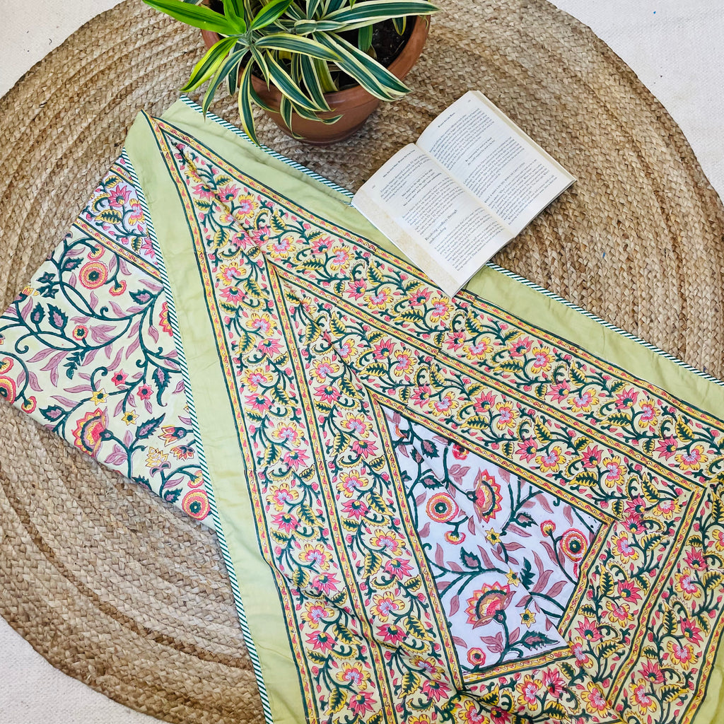 Yellow Floral Print Pure Cotton Reversible Dohar Single Bed Size