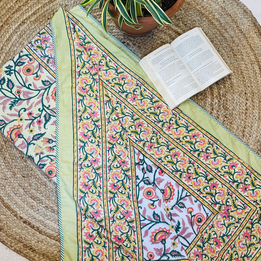 Yellow Floral Print Pure Cotton Reversible Dohar Single Bed Size