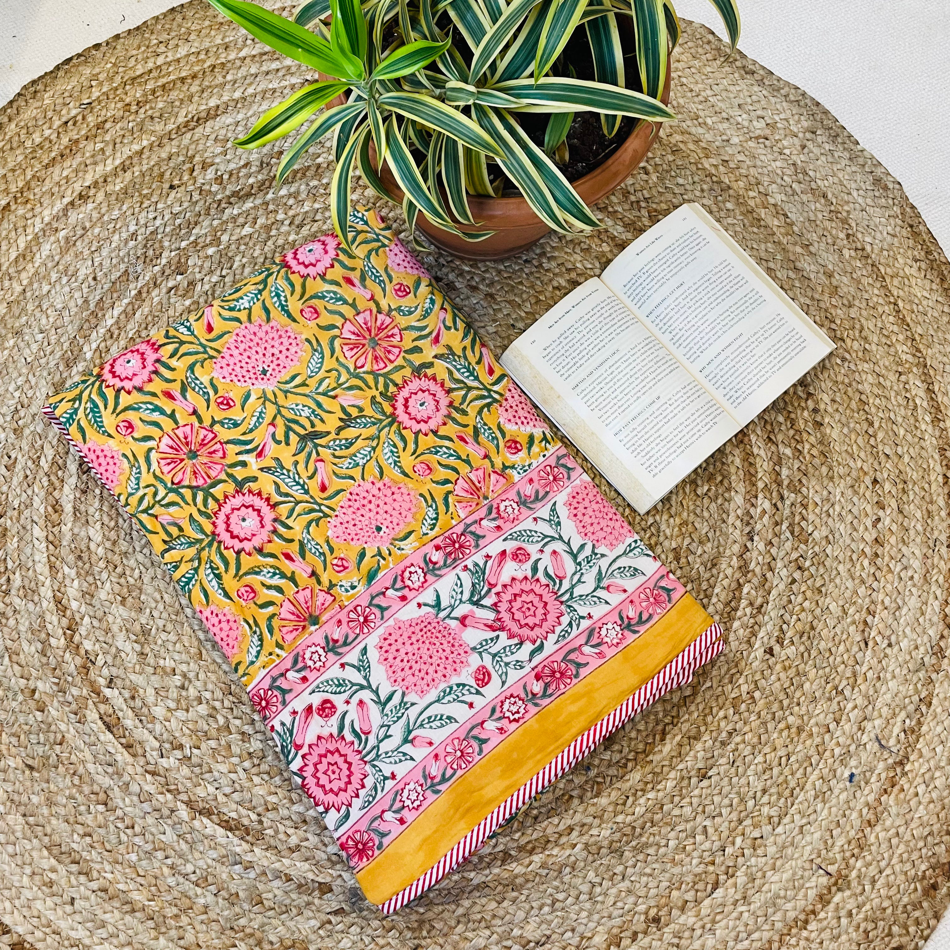 Mustard Yellow Floral Print Reversible Mul Cotton Dohar | Single Bed Size (60x90 in)