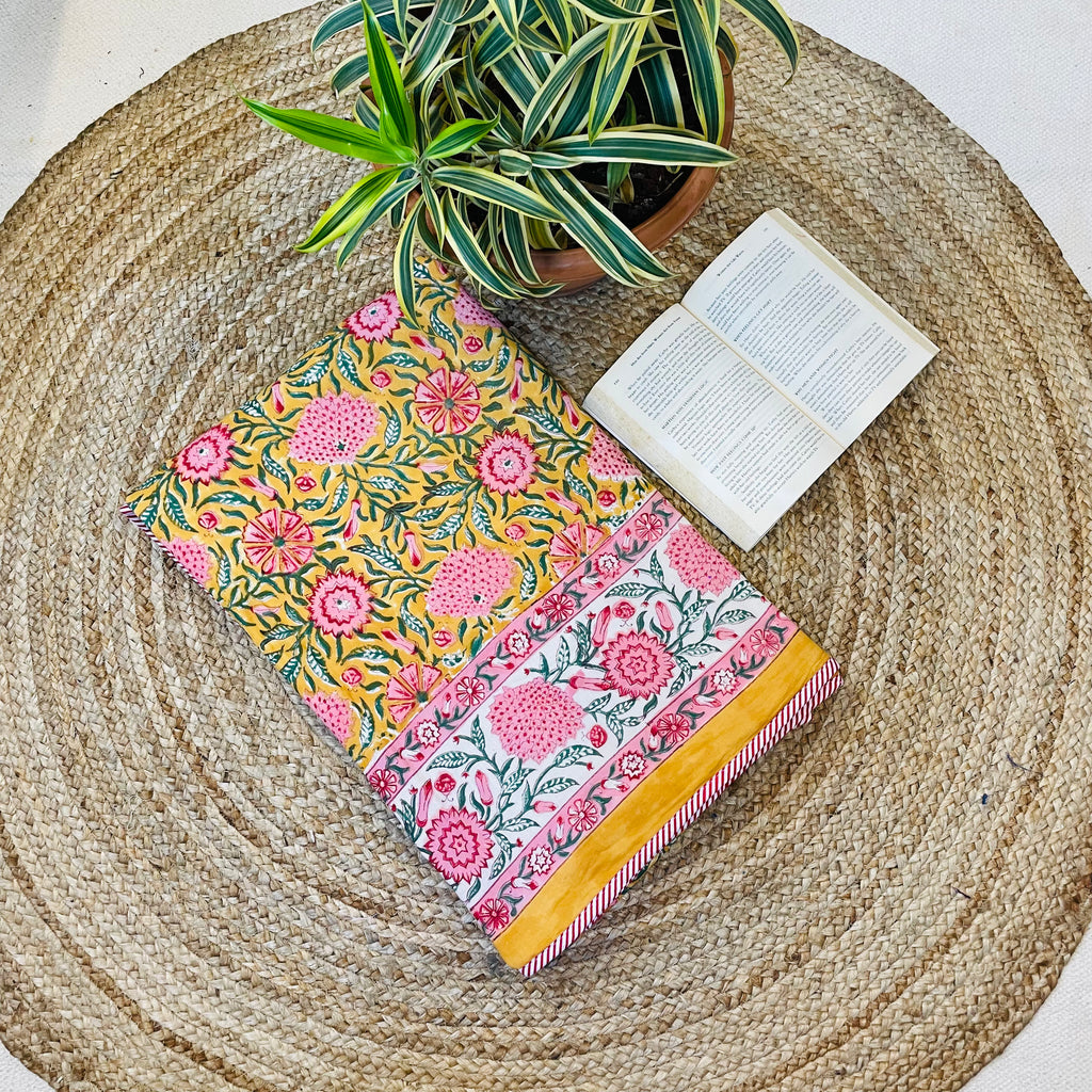 Mustard Yellow Floral Print Reversible Mul Cotton Dohar | Single Bed Size (60x90 in)