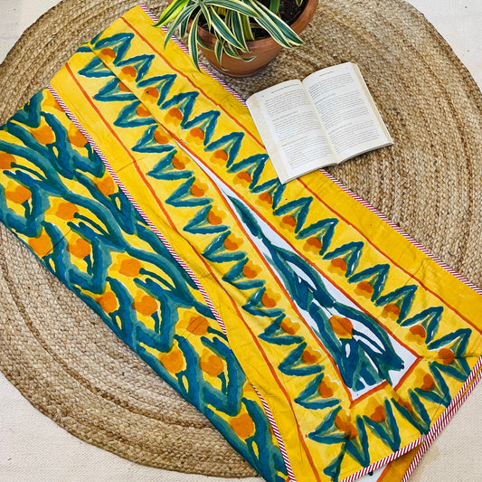 Yellow And Green Abstract Print Pure Cotton Reversible Dohar Single Bed Size