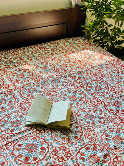 White and Brown Motif Kantha Bedcover | Handmade & Elegant