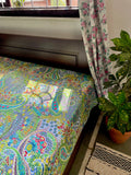 Grey and Green Paisley Print Kantha Bedcover | Handmade & Elegant