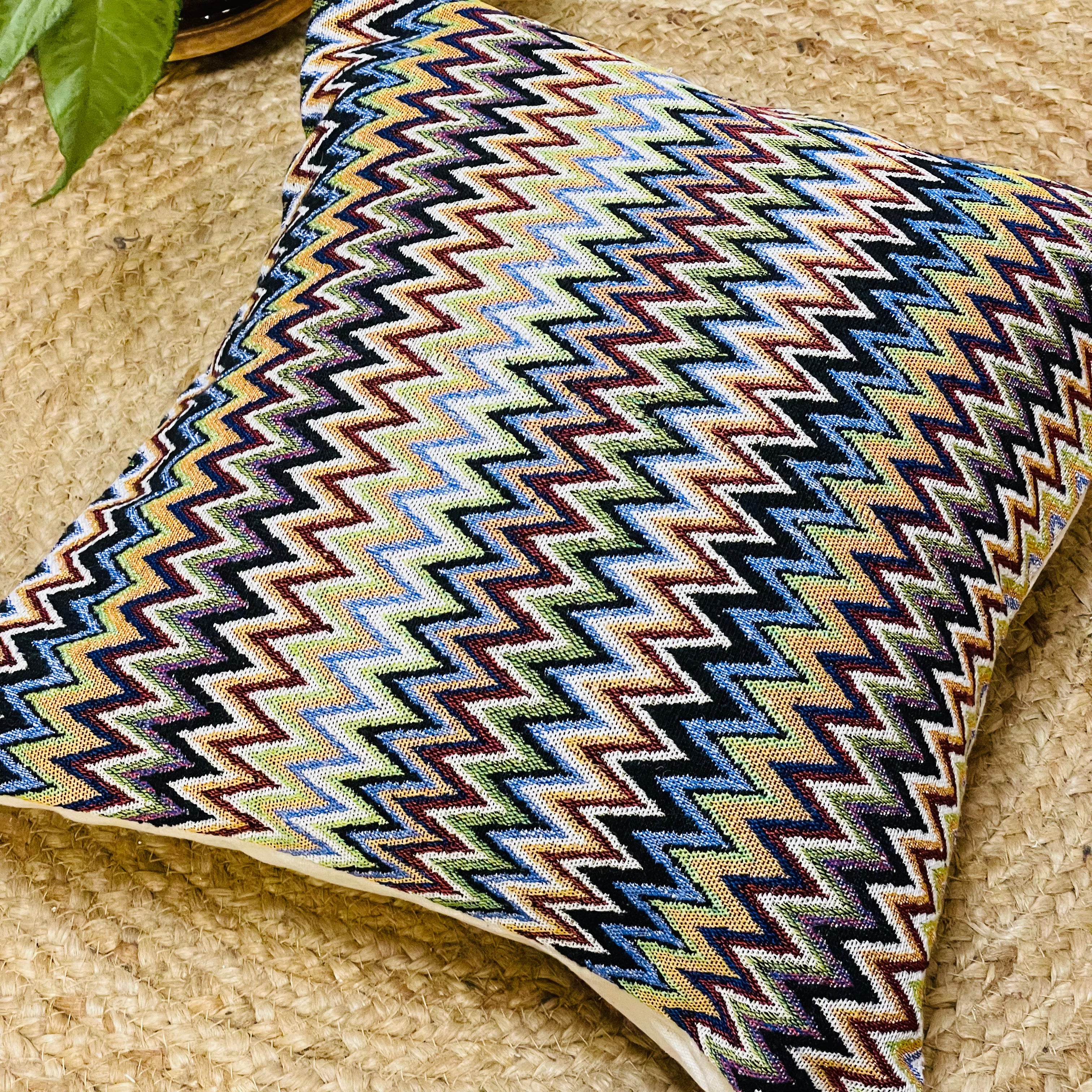 Handloom Cotton Chevron Cushion Cover | Woven Zig-Zag Pillow Cover