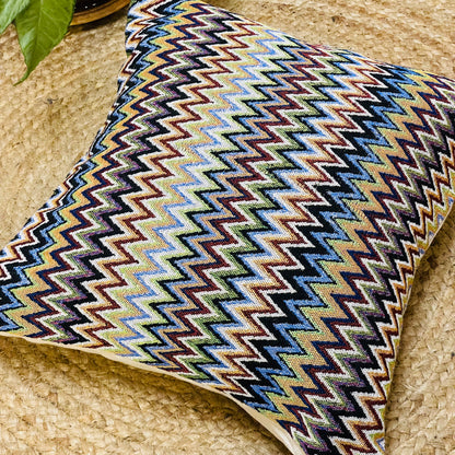 Handloom Cotton Chevron Cushion Cover | Woven Zig-Zag Pillow Cover