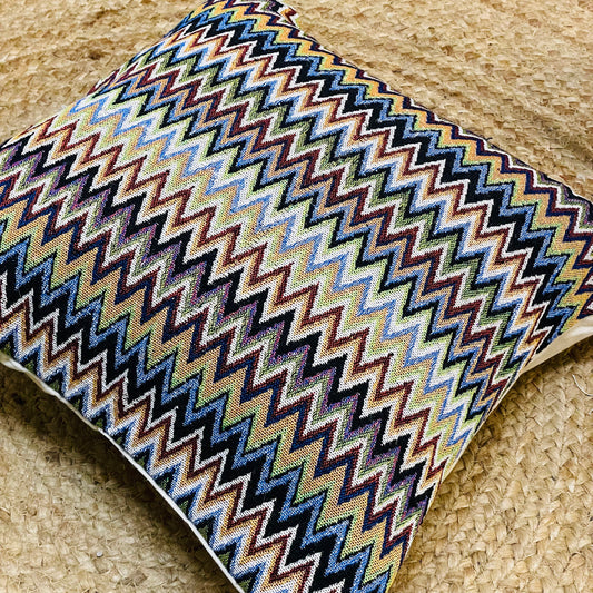Handloom Cotton Chevron Cushion Cover | Woven Zig-Zag Pillow Cover