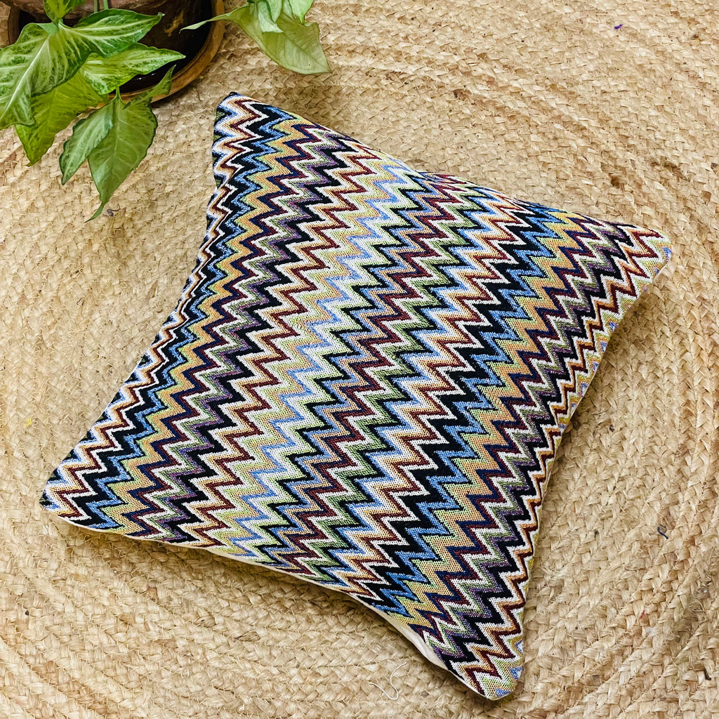 Handloom Cotton Chevron Cushion Cover | Woven Zig-Zag Pillow Cover