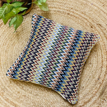 Handloom Cotton Chevron Cushion Cover | Woven Zig-Zag Pillow Cover