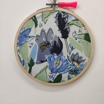 Watercolor Print Embroidery Hoop – White, Grey Blue, Black | Upcycled Fabric | Multiple Sizes