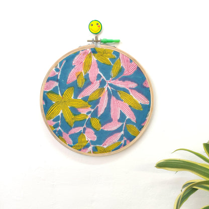 Multicolour Leaves Floral Embroidery Hoop – Upcycled Fabric | Multiple Sizes