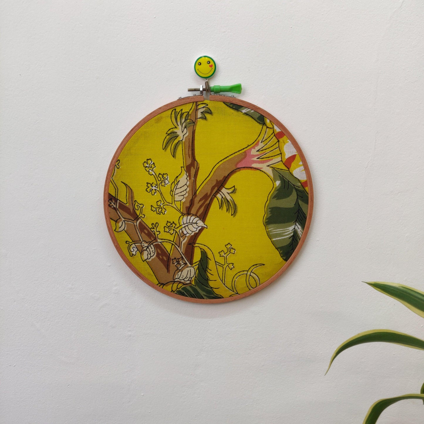 Yellow Fabric Embroidery Hoop with Bold Floral Print – Upcycled Material | Multiple Sizes